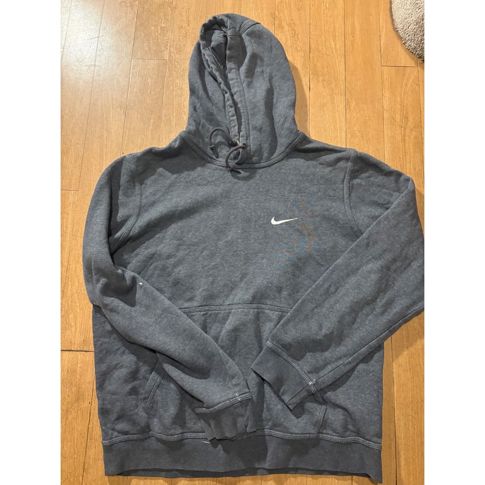 Nike Mens Pullover Hoodie Charcoal Heather Gray Embroidered Swoosh Size M